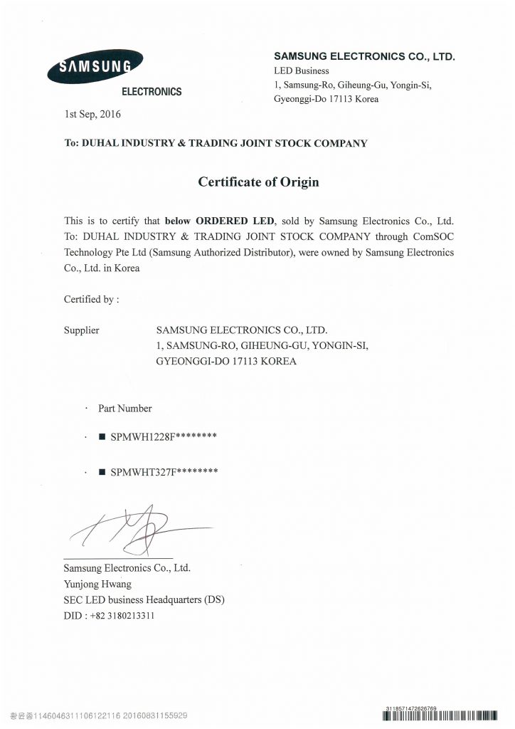 Certificate of Origin for Duhal 160901 - 복사본